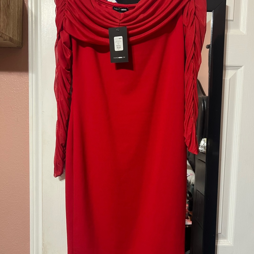 Fashion Nova Bold Red Long Sleeve Dress